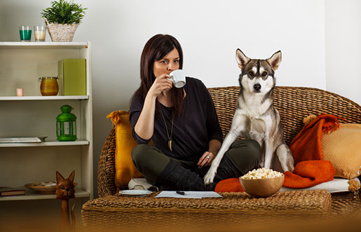 residential - woman couch with dog